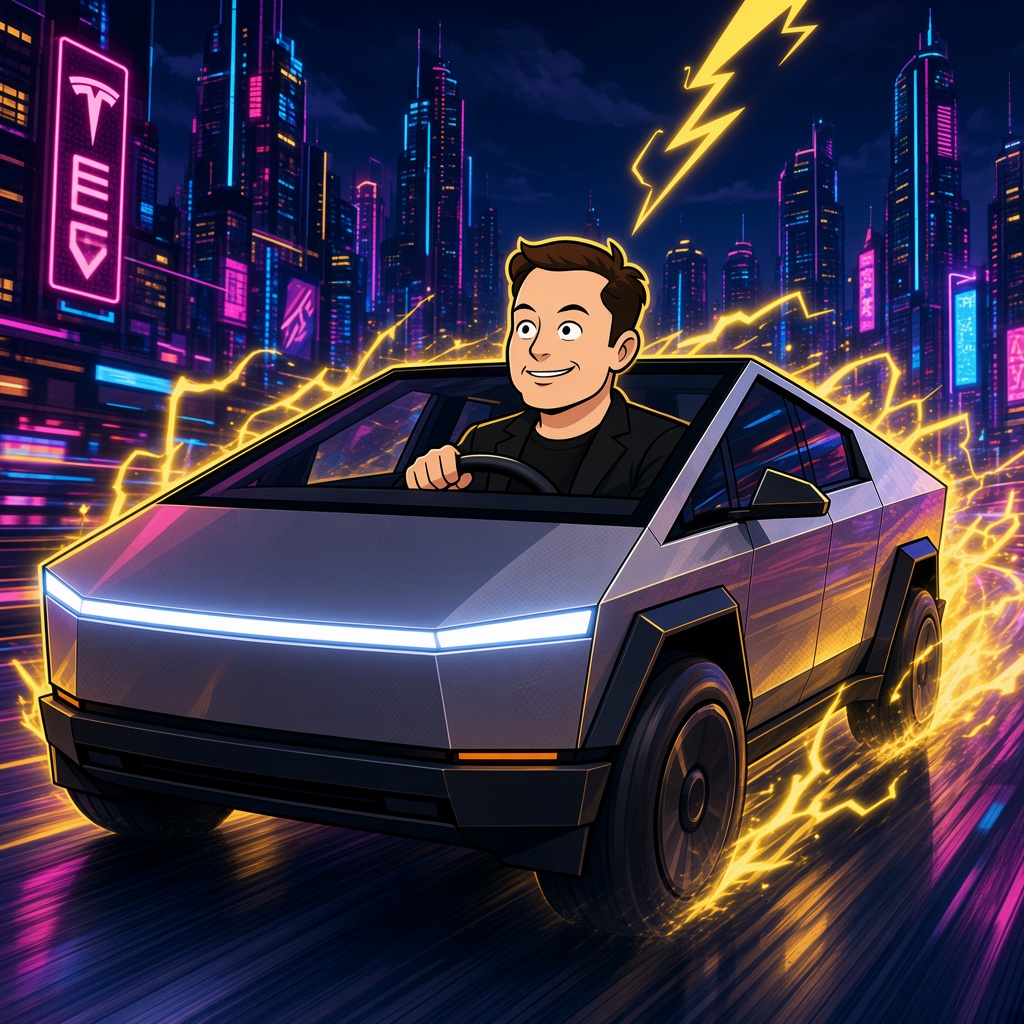 PokElon with Cybertruck at night